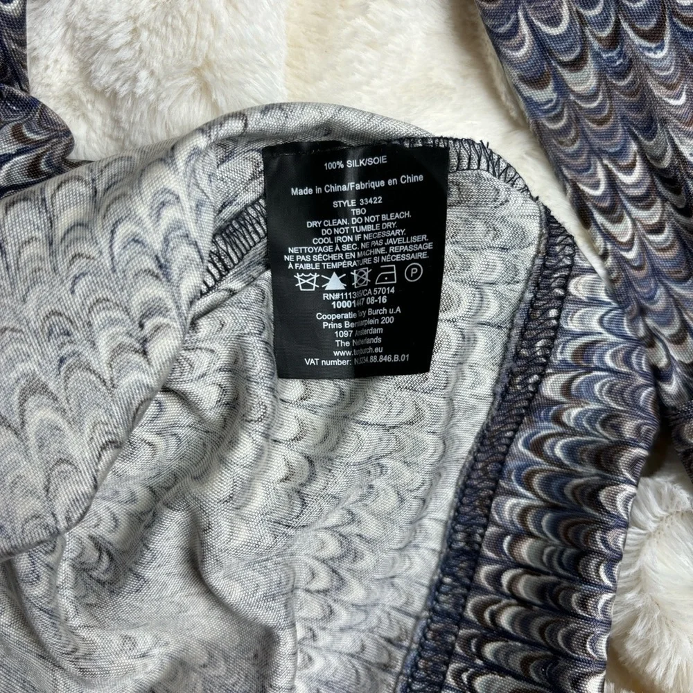 Tory Burch Amy Henley Silk Blue Patterned Long Sleeve Top